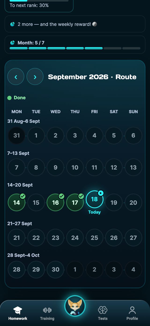 The monthly route in the student's account